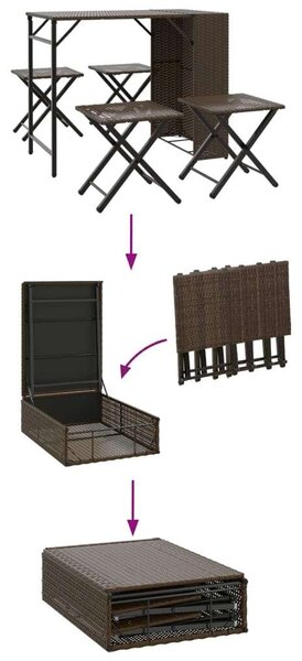 VidaXL Összecsukható Polyrattan Kertbútor Szett - 5 részes, Barna
