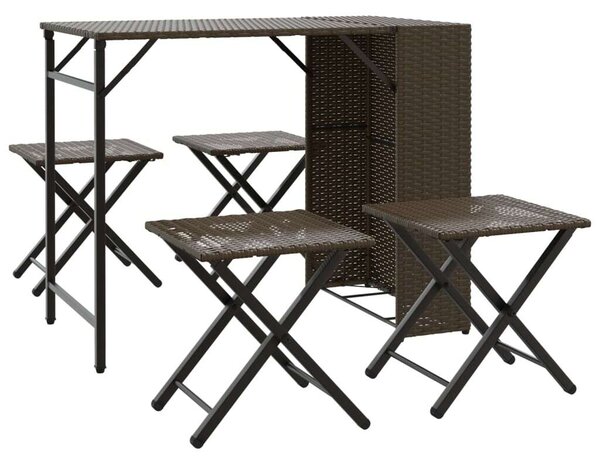 VidaXL Összecsukható Polyrattan Kertbútor Szett - 5 részes, Barna