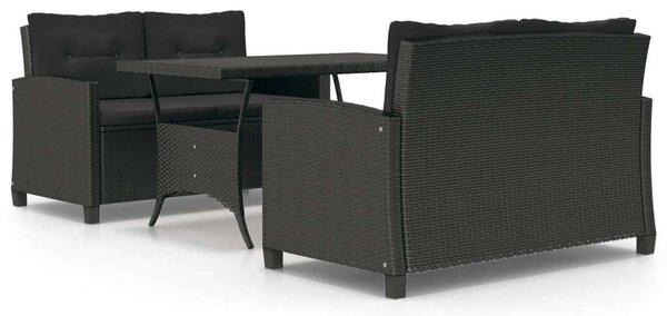 VidaXL Polyrattan Kerti Étkezőgarnitúra - 3 részes - Fekete