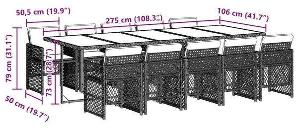VidaXL 11 részes barna polyrattan kerti ülőgarnitúra párnákkal