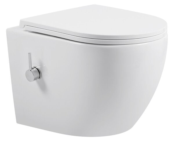 Erga Lily, fali WC-csésze bidé funkcióval + WC-ülőke, fényes fehér, ERG-V03-LILY-RIM-BID-WH