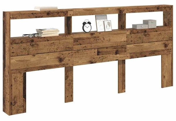 VidaXL Fejtámla LED -es lámpákkal Öreg fa 220 x 17 x 102 cm Faanyag