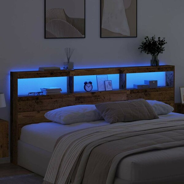 VidaXL Fejtámla LED -es lámpákkal Öreg fa 220 x 17 x 102 cm Faanyag