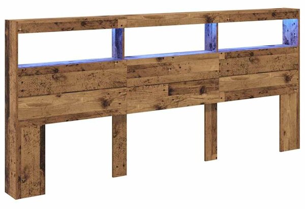VidaXL Fejtámla LED -es lámpákkal Öreg fa 220 x 17 x 102 cm Faanyag