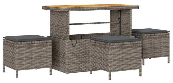 14 darabos kerti sofa szett párnákkal szürke poli rattan akác, 4 darabos kerti étkező szett párnákkal szürke poli rattan akác
