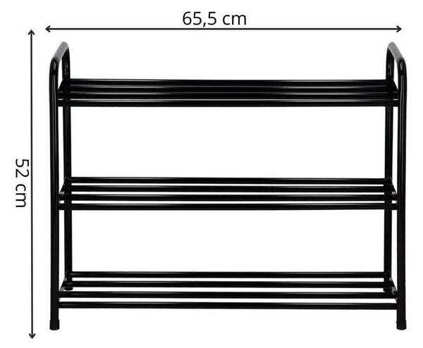 Fém cipőtartó, 3 szintes, 62x26x66cm, fekete
