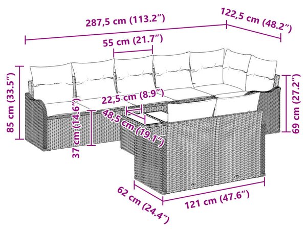 8 darabos kerti kanapé szett párnákkal barna poli rattannal, 2 személyes kerti kanapé párnákkal fekete poli rattannal