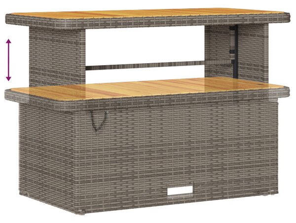 14 darabos kerti sofa szett párnákkal szürke poli rattan akác, 4 darabos kerti étkező szett párnákkal szürke poli rattan akác
