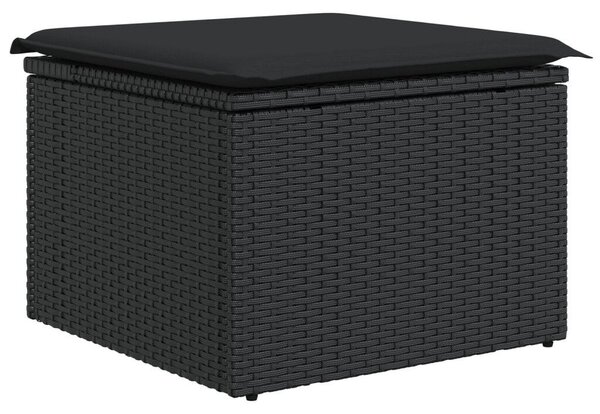 8 részes kerti kanapé szett párnákkal fekete poli rattan akácia, 2 személyes kerti kanapé párnákkal fekete poli rattan