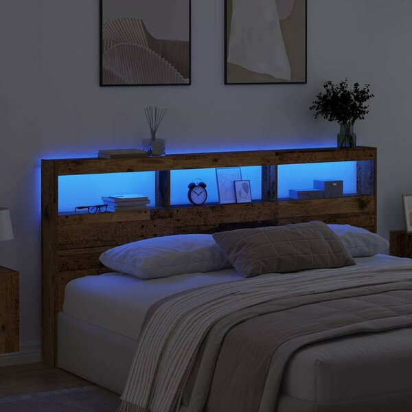 VidaXL Fejtámla LED -es lámpákkal Öreg fa 200 x 17 x 102 cm Faanyag