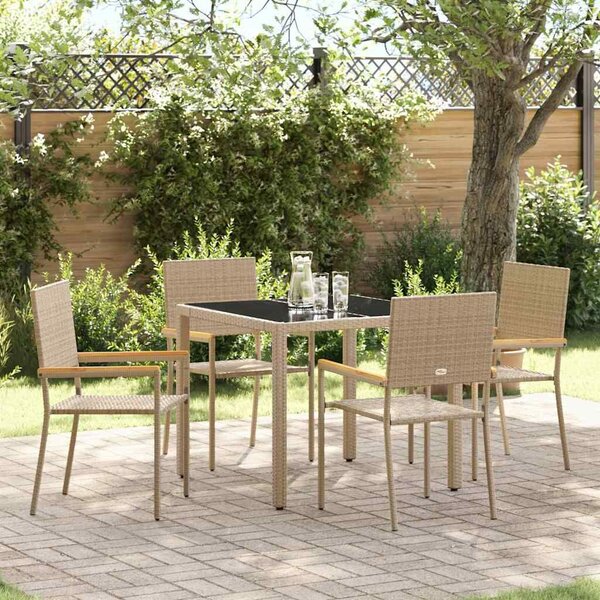 VidaXL Kert étkező szett 5 pcs Bézs 90 x 90 x 75 cm polirattan