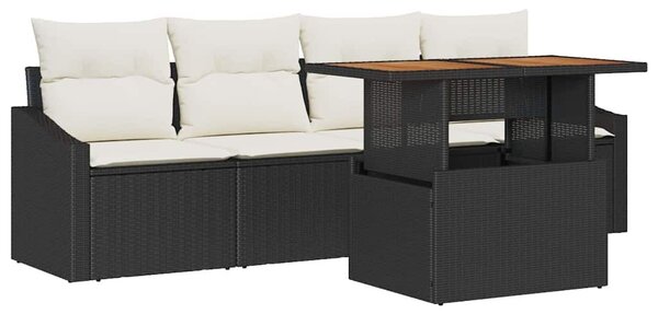 VidaXL 5 Részes Kerti Étkezőszett Tárolóval - Fekete Rattan