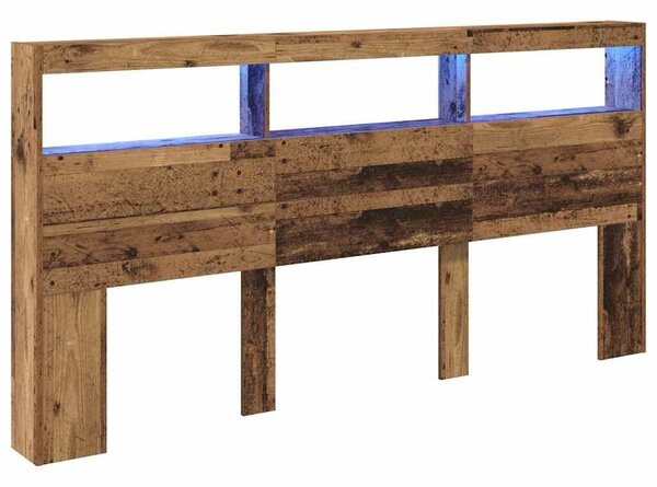 VidaXL Fejtámla LED -es lámpákkal Öreg fa 200 x 17 x 102 cm Faanyag
