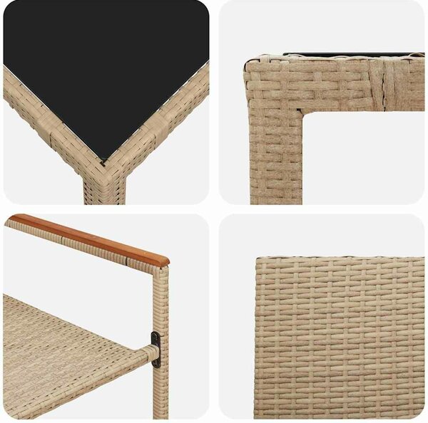 VidaXL Kert étkező szett 7 pcs Bézs, Fekete 190 x 90 x 75 cm