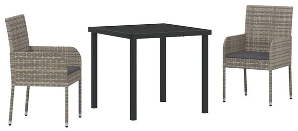 VidaXL Kert étkező szett párnával 3 pcs Szürke Poli rattan