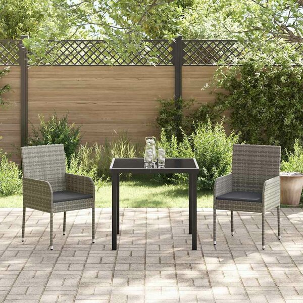 VidaXL Kert étkező szett párnával 3 pcs Szürke Poli rattan