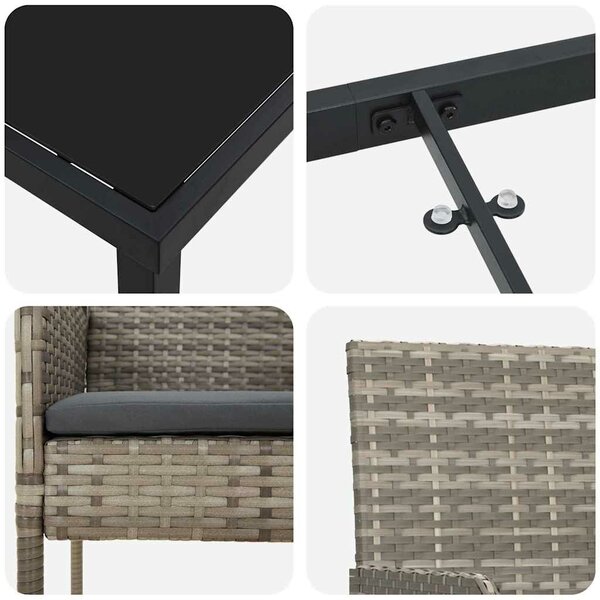 VidaXL Kert étkező szett párnával 3 pcs Szürke Poli rattan