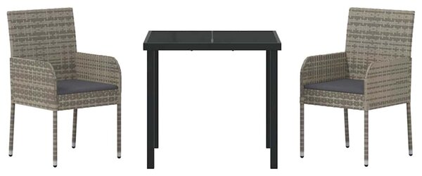 VidaXL Kert étkező szett párnával 3 pcs Szürke Poli rattan