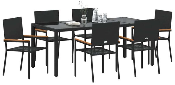 VidaXL Kert étkező szett 7 pcs Fekete 190 x 90 x 75 cm polirattan
