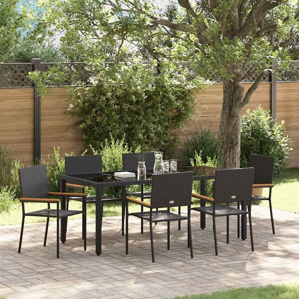 VidaXL Kert étkező szett 7 pcs Fekete 190 x 90 x 75 cm polirattan