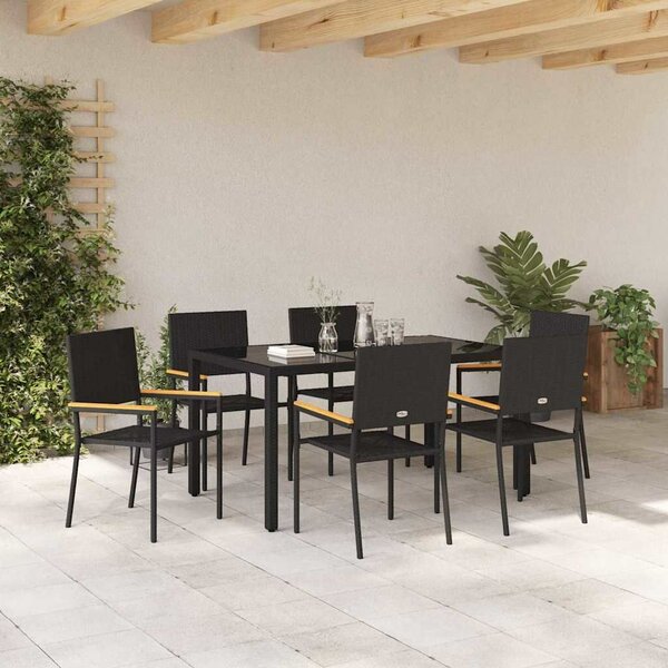 VidaXL Kert étkező szett 7 pcs Fekete 190 x 90 x 75 cm polirattan