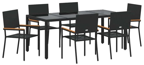 VidaXL Kert étkező szett 7 pcs Fekete 190 x 90 x 75 cm polirattan