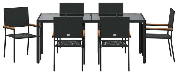 VidaXL Kert étkező szett 7 pcs Fekete 190 x 90 x 75 cm polirattan