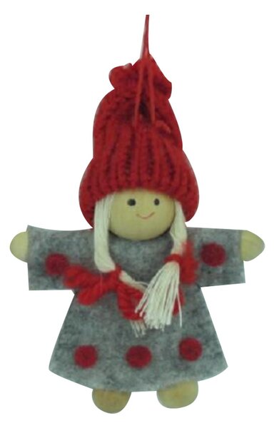 Szürke ruhás kislány textilfigura, akasztóval 8cm