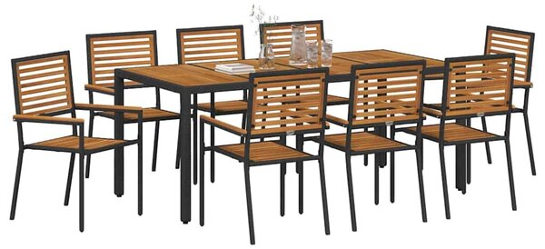 VidaXL Kert étkező szett 9 pcs Fekete 190 x 90 x 75 cm polirattan