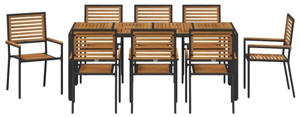 VidaXL Kert étkező szett 9 pcs Fekete 190 x 90 x 75 cm polirattan