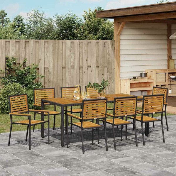 VidaXL Kert étkező szett 9 pcs Fekete 190 x 90 x 75 cm polirattan
