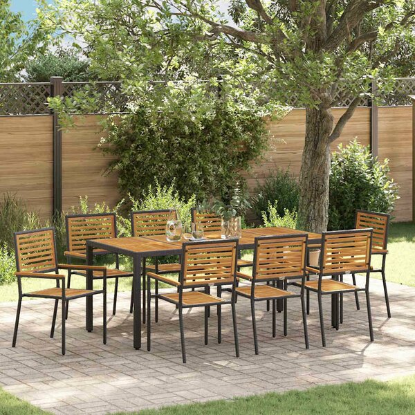VidaXL Kert étkező szett 9 pcs Fekete 190 x 90 x 75 cm polirattan