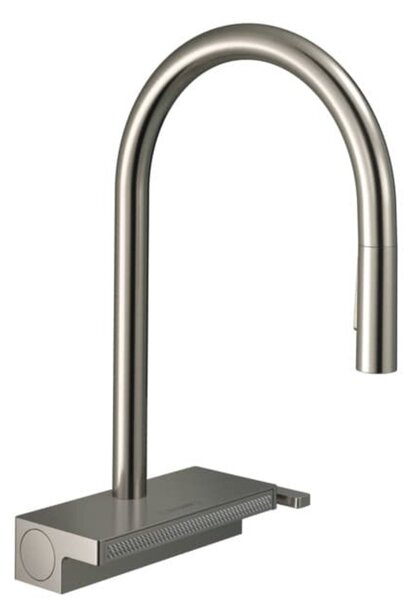 Mosogató csaptelep Hansgrohe Aquno kihúzható zuhanyzóval, 3 vízfolyással rozsdamentes acél megjelenés 73831800