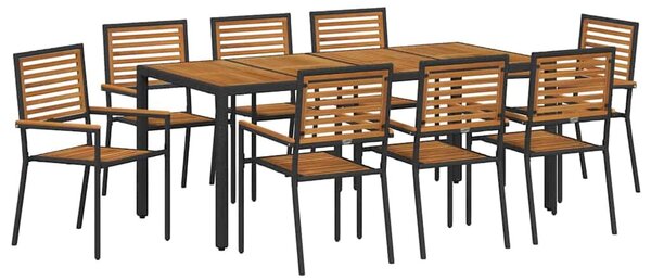 VidaXL Kert étkező szett 9 pcs Fekete 190 x 90 x 75 cm polirattan