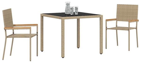 VidaXL Kert étkező szett 3 pcs Bézs 90 x 90 x 75 cm polirattan