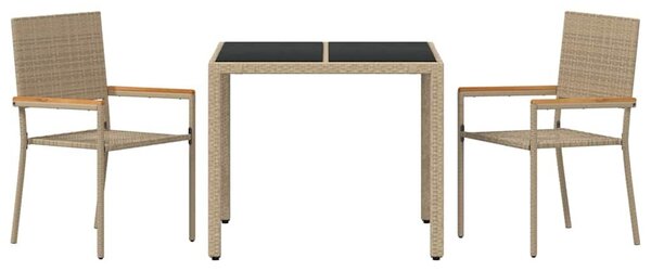 VidaXL Kert étkező szett 3 pcs Bézs 90 x 90 x 75 cm polirattan