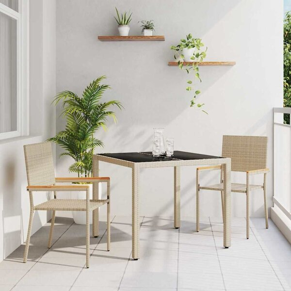 VidaXL Kert étkező szett 3 pcs Bézs 90 x 90 x 75 cm polirattan