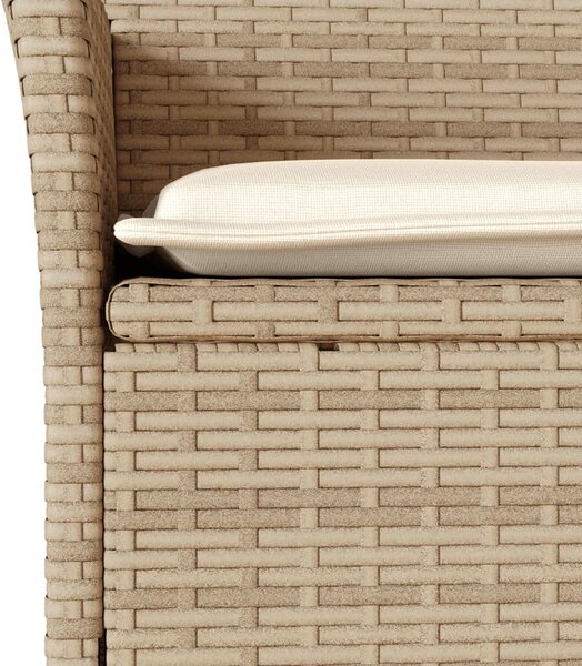3 részes bézs polyrattan/akácfa kerti étkezőgarnitúra párnákkal