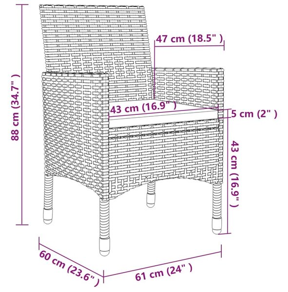 5 részes polyrattan és üveg kerti étkezőgarnitúra párnákkal