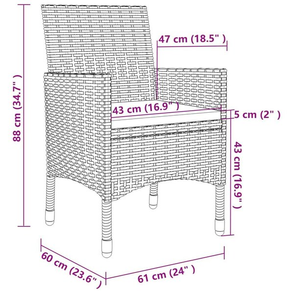 5 részes polyrattan és üveg kerti étkezőgarnitúra párnákkal