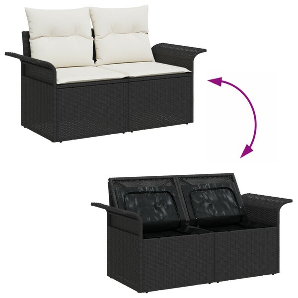 7 Darabos Kert Sofa Szett Párnákkal Fekete Poli Rattan