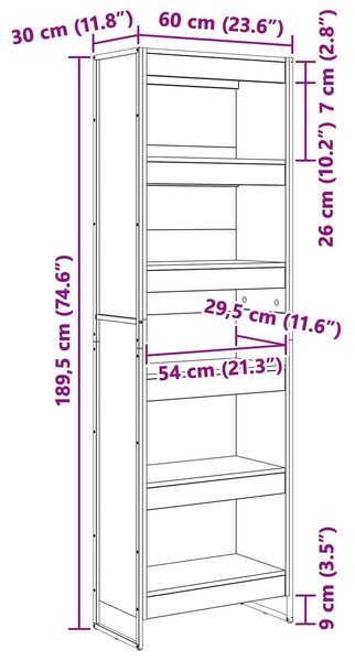 VidaXL Könyvespolc 2 pcs Füstös tölgy 60 x 30 x 189,5 cm Faanyag