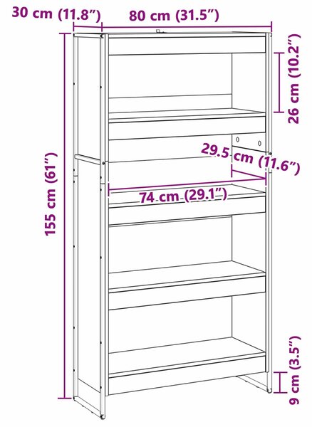 VidaXL Könyvespolc 2 pcs Sonoma 80 x 30 x 155 cm Faanyag