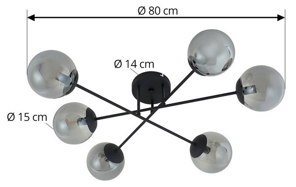 Lindby mennyezeti lámpa Isamer, füstszürke, Ø 80 cm, gömb alakú, dimmelhető, Fekete, Nappali / Étkező, fém, Modern