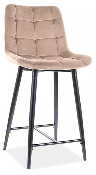 Chic H-2 Bársony Bézs Félmagas Bárszék Fekete Fémvázas