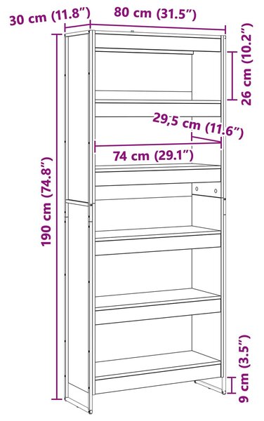 VidaXL Könyvespolc 2 pcs Öreg fa 80 x 30 x 189,5 cm Faanyag