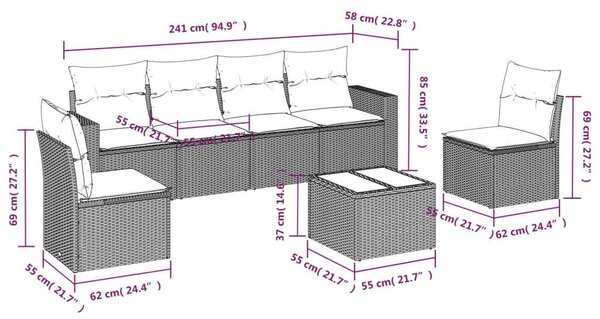 VidaXL Polyrattan Kerti Ülőgarnitúra - 7 részes - Szürke