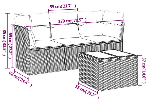 VidaXL 4 részes bézs polyrattan kerti ülőgarnitúra párnákkal