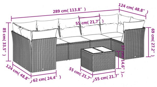 VidaXL Polyrattan Kerti Ülőgarnitúra - 8 részes - Fekete