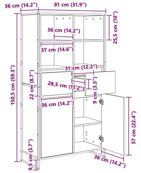 VidaXL Széf fiókkal 2 pcs Öreg fa 81 x 36 x 150.5 cm Faanyag